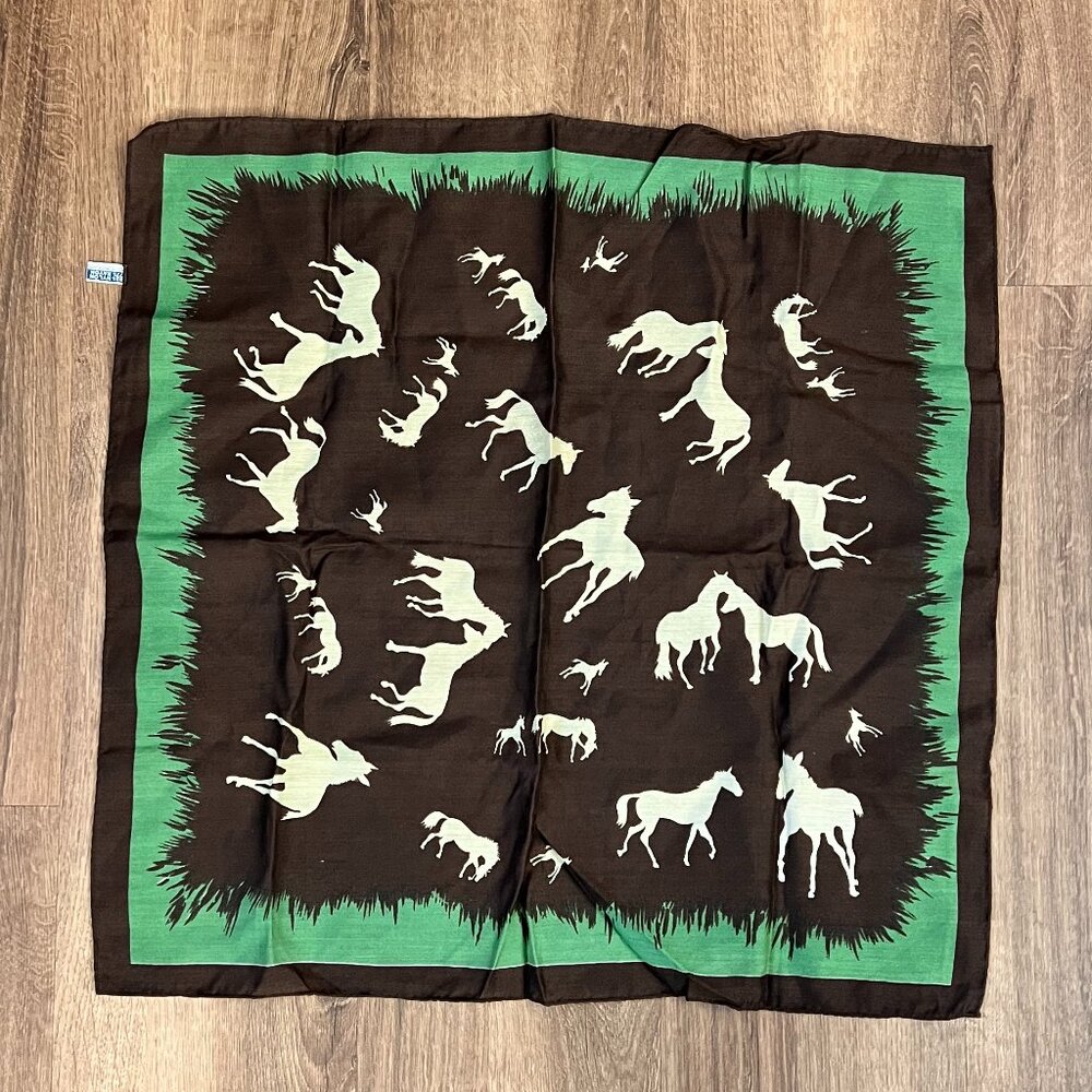 Vintage Horse Brown Cowboy Western Scarf 22"
